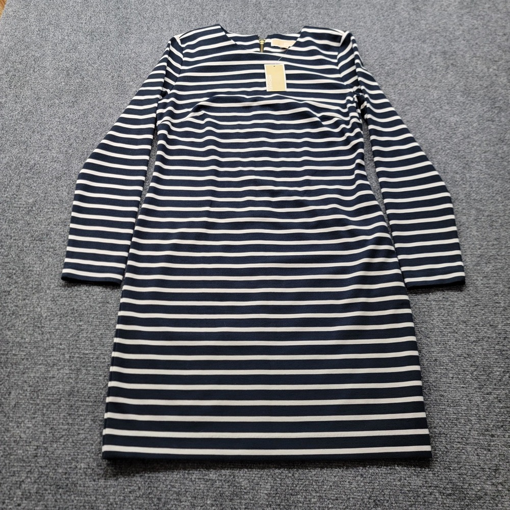 Michael Michael Kors Striped Long Sleeve Sheath Dress Navy White JS68D734PE M
